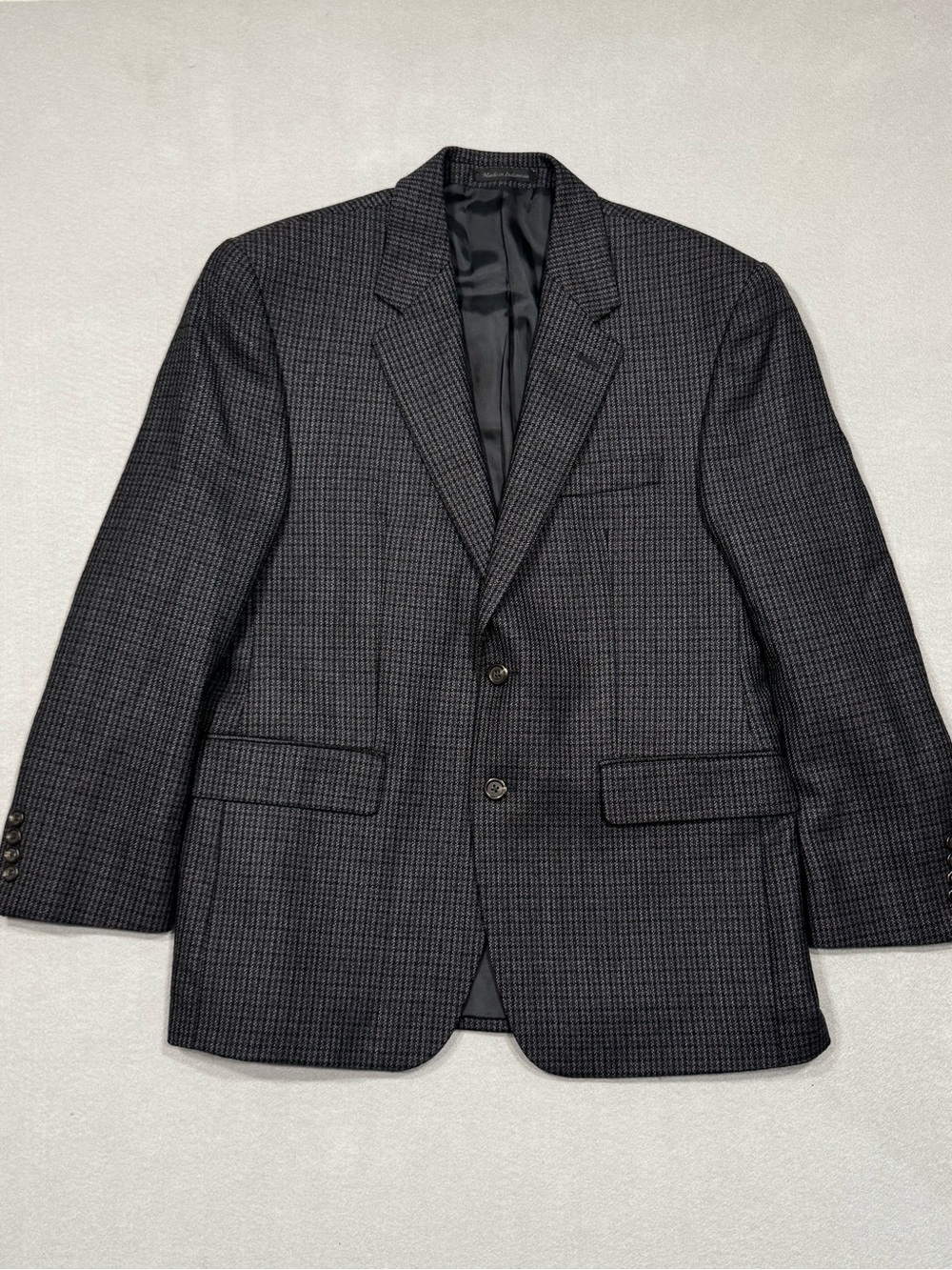 Vintage Menβs Chaps 100% Lambswool Navy Blue Houndstooth Check Sport Coat Blazer